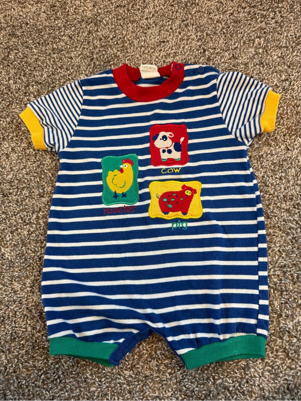Buster Brown 12 Month Primary Color Vintage USA One Piece Romper Farm Animals